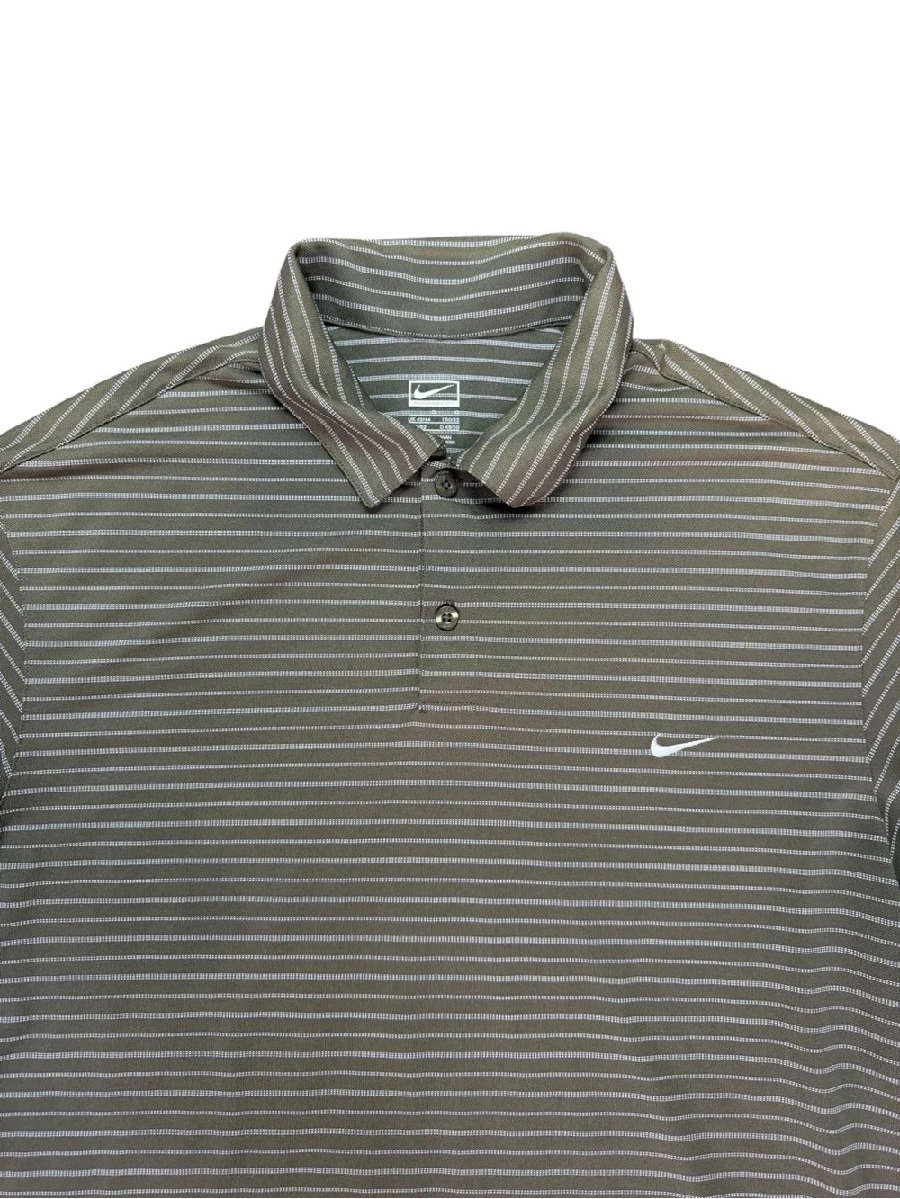 Nike Performance Men's L Green White Striped Short Sleeve Button Golf Polo